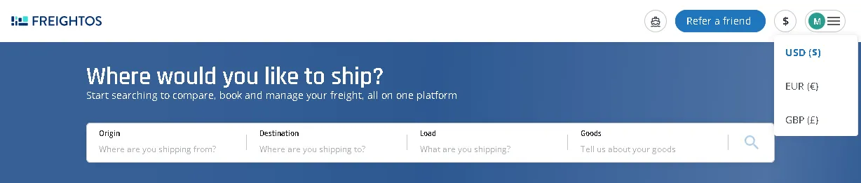 Freightos Interface
